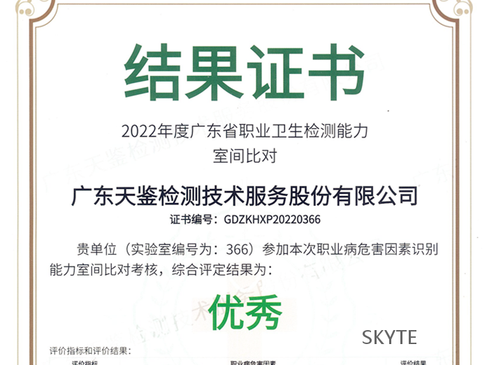 我司參加“廣東省職業(yè)衛(wèi)生技術(shù)質(zhì)量控制中心”組織能力比對(duì)考核，結(jié)果為“優(yōu)秀”